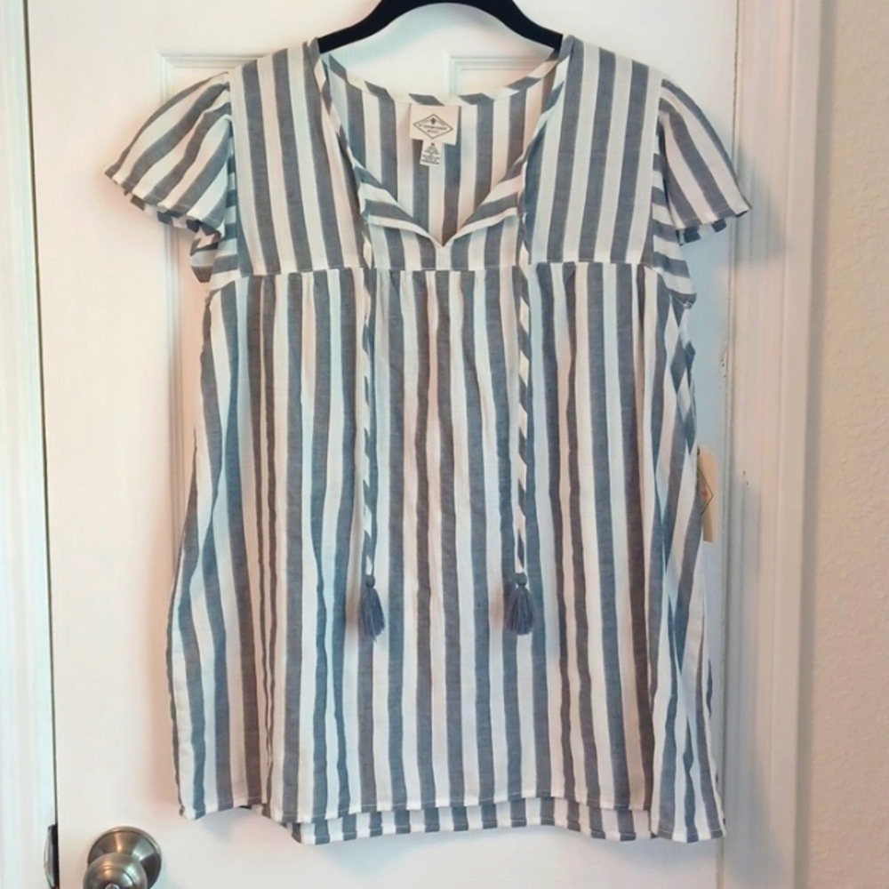 St. John's Bay blue and white striped top
